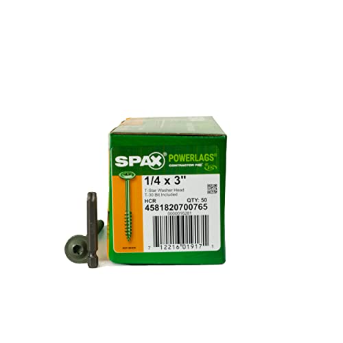 Spax 4581820700765 1/4 X 3" T-Star Drive Washer Head Black Hcr (High Corrosion Resistant) (Exterior) Powerlag Screw (50 Pieces Per Box) #TOP2