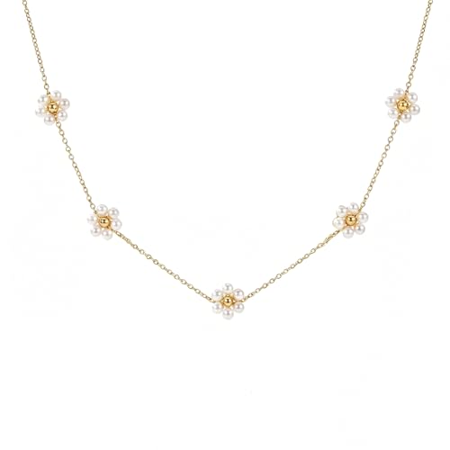RINHOO Pearl Necklaces for Women Dainty 14K Gold/Sliver Plated Layered Pearl Necklace Wedding Trendy Pearl Jewelry Gift (Gold-1 layered) - image 1