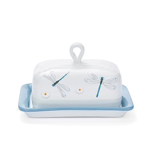 Cooksmart British Designed Ceramic Butter Dish with Lid, Blue, Large - English Meadow