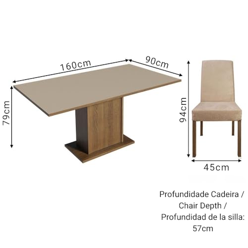 Image of Madesa 4 Seater Dining Set Rectangular Table Top Sturdy Wooden with Cushioned Seats 160 Cm for Dining Room and Kitchen - Brown /Cream