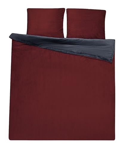 one-home Winter Bettwäsche Cord Optik Teddy Plüsch Nicki Warm Coral Fleece Cashmere Touch, Größe:135x200 cm, Farbe:Bordeaux