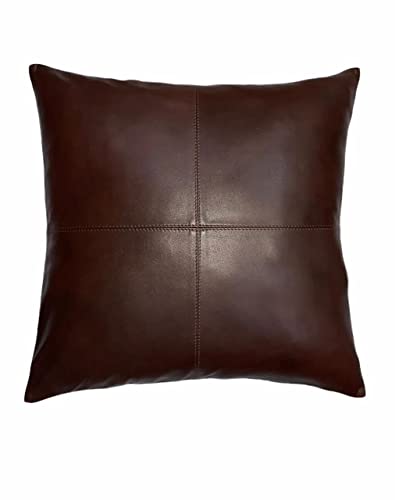 Leather Fair Funda de cojín 100 % de piel para casa de campo moderna, bohemia, cuadrada, decorativa, para dormitorio, sala de estar, sofá, cama, silla, coche (18 x 18 pulgadas, marrón 01)