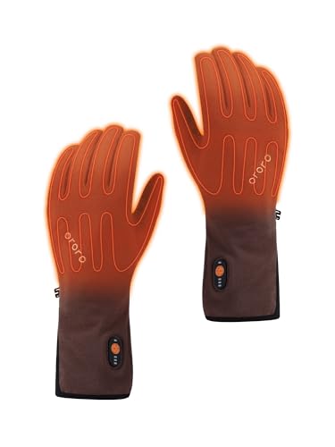 ORORO [Upgraded Battery] Unisex Heated Gloves Liner Lightweight Dralon Liner Gloves for Men and Women (Brown M)