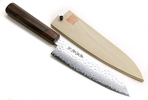 Yoshihiro VG-10 46 Layers Hammered Damascus Santoku Japanese Multipurpose Chef Knife (Rosewood Handle) (Rosewood Handle)