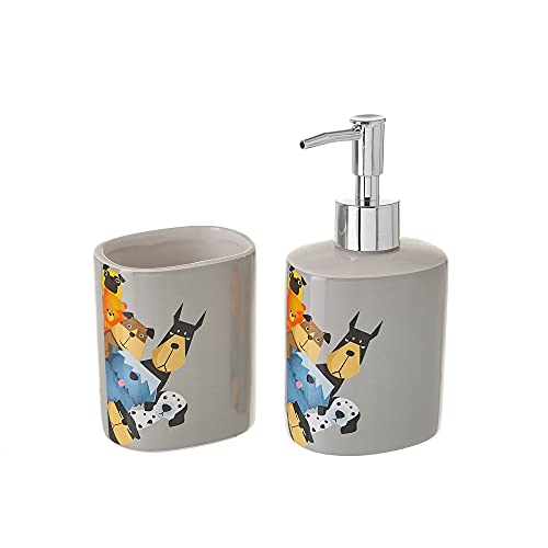 Set de dispensador y portacepillos de cómic de cerámica Gris - LOLAhome