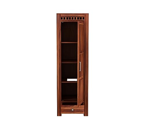 Image of Sheesham Wood Wooden Single Door Wardrobe Organizer for Clothes | - Solid Wood Almirah with 1 Drawers, 4 Shelves - Cupboard for Large Bedroom (Design 4)