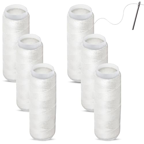 TECHZOCO Hilo de Coser, Hilo Para Costura, Bobina de coser de poliéster, Rollo De Hilo De Coser, Accesorios De Costura De Alta Resistencia, 80 Metros de hilo por bobina (Blanco)