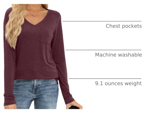 Image of AUTOMET Womens Long Sleeve Shirts V Neck Casual Tops with Pockets Loose Dressy Basic Fall Outfits Clothes Winter Trendy 2025