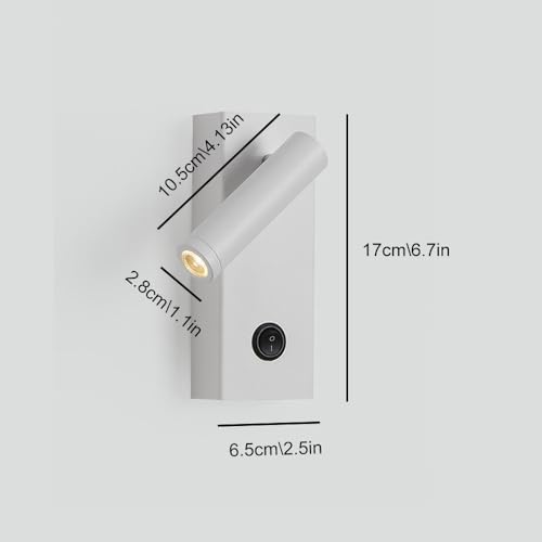 Aplique de pared de metal blanco moderno con foco LED ajustable de 3000K e interruptor 4