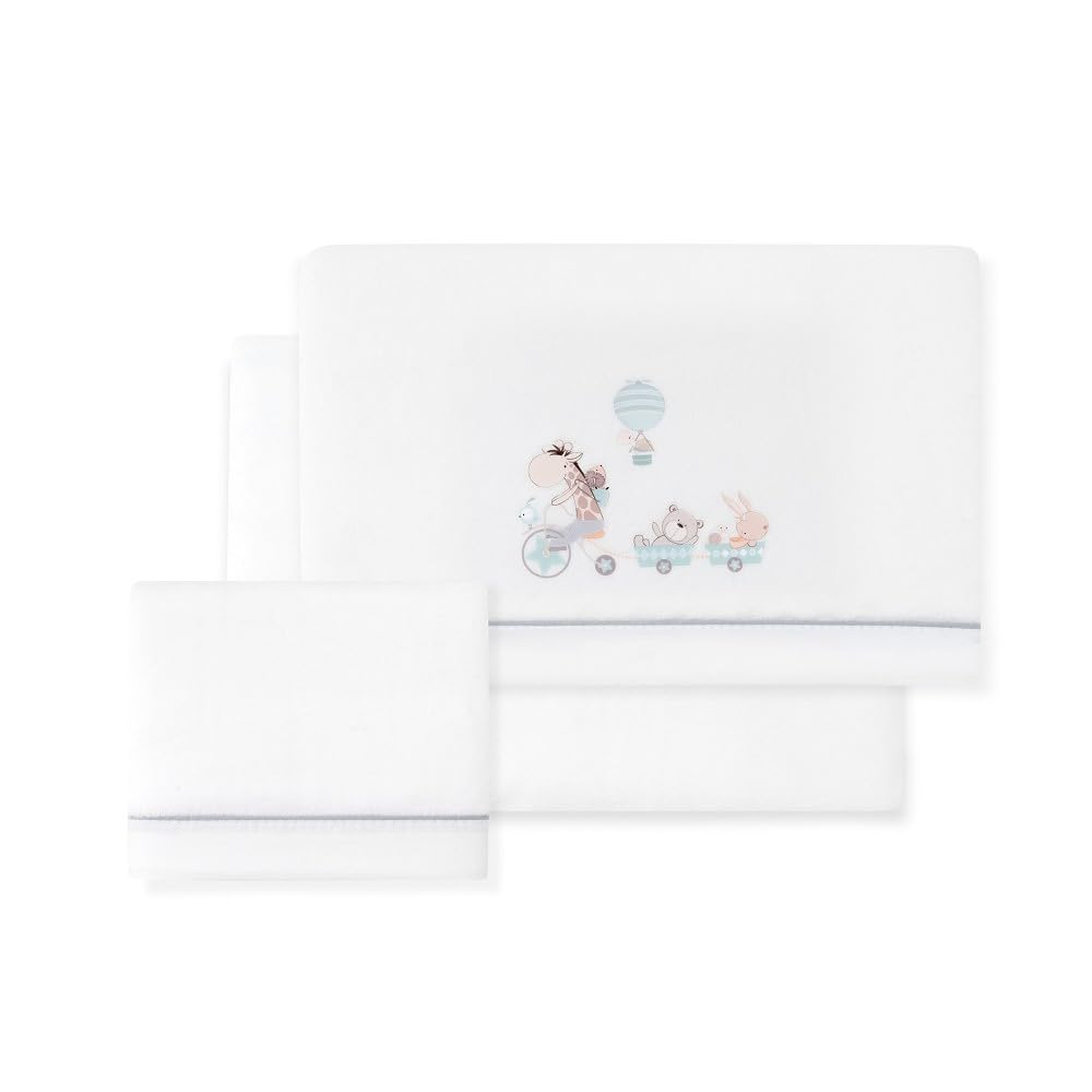 Juego de Sábanas para Minicuna de CORALINA Jirafa Bicicleta en blanco y verde · Sábanas de Invierno para bebés
