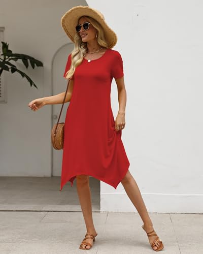 Image of COSSEN Women's 2026 Summer Midi Dress Crew Neck Short Sleeve