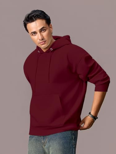 Image of Urbano Fashion Men's Cotton Solid Oversized Hooded Neck Sweatshirt