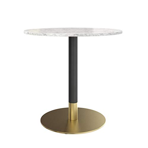 Nathan James Lucy Small Mid-Century Modern Kitchen or Dining Table with Faux Carrara Marble Top and Brushed Metal Pedestal Base, Black/Gold