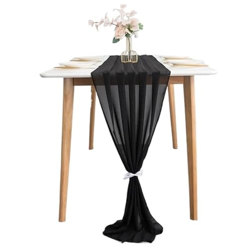 Chemin de table mousseline de soie solide noir de qualite superieure