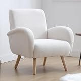 Ya-Home Silla Individual Moderno Butaca de Salón Tapizado en Lana Sintética,Blanco