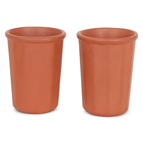 Image of KSI Handcrafted Earthen Clay Kulhad Tea Cup Set of 2 | 225 ml Mitti Chai Cup Mug | Unglazed Terracotta Tea Glass for Chai Coffee Milk | Traditional Kullar Style Drinkware