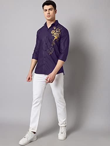 Image of Zombom Men's Regular Fit Cotton Blend Printed Spread Collar Full Sleeve Casual Shirt