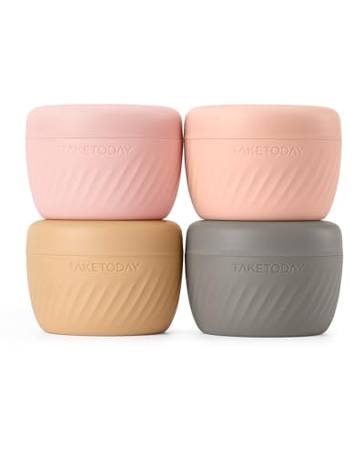 Image of TakeToday Travel Containers for Toiletries, 3oz, 4 Pack, Apricot | Air Travel Leak-Proof, TSA Approved, Silicone Jars with Lid, for Cosmetics & Toiletries