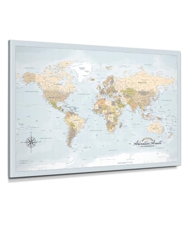 Image of IPIC - Canvas World Maps for Wall Decor, Push Pin Board Decor to Mark Travels, Oversize World Travel Map Print for Home, Office, Study, and RV, Ready to Hang