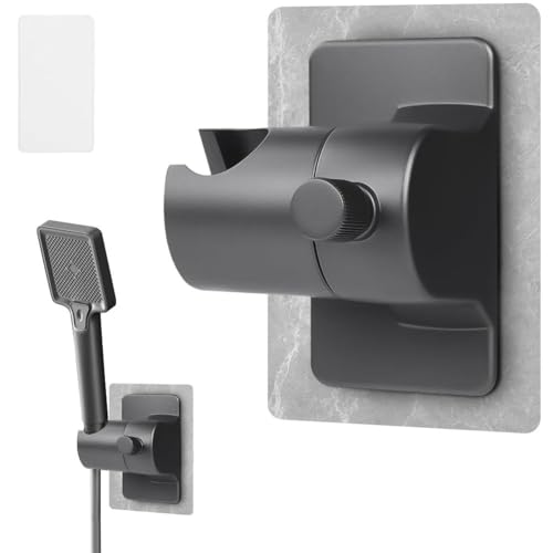 Durable Shower Head Holder 360 Adjustable No-Drill Wall Mount for Handheld Shower Wand Strong Adhesive Bathroom Bracket Grey