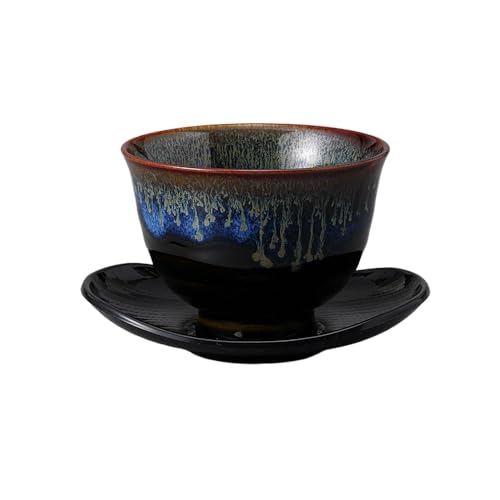 エールネット(Ale-net) 湯呑 煎茶碗 千茶碗 9.4×7.1cm 230cc 天目青流煎茶 茶托付 食洗機対応 電子レンジ対応 美濃焼 日本製