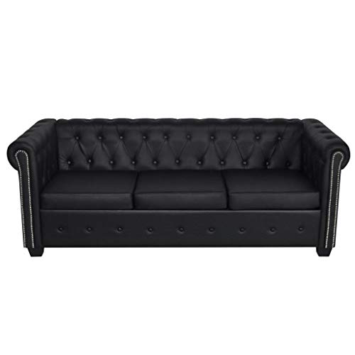 Tidyard Chesterfield Sofa 3-Sitzer Lounge Ledersofa Couch Sofagarnitur Vintage Couch Bürosofa Polstermöbel Stilsofa Couchgarnitur Polstersofa Kunstleder Schwarz – Bild 5