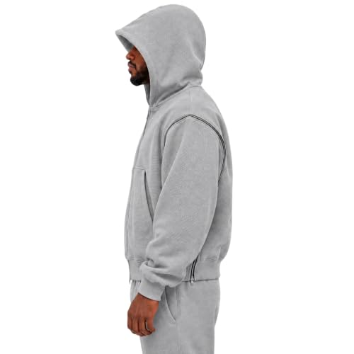 Waffle Zip Up Hoodie Men Interchangeable Zipups Loose Pullover Sweatshirt | Long Sleeve, Plus Size, Big and Tall, Workout, Preppy Clothes, Thermal, Cozy, Solid Color, Plain, Outdoor Hiking, Jogging - image 4