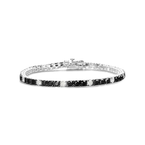 .925 Sterling Silver 8.0 Cttw Black and White Diamond Tennis Bracelet (I-J Color, I2-I3 Clarity) - 7.25" Inches