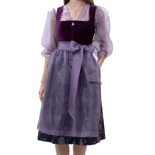 Dirndlparty Dirndl Damen Midi Violett Trachtenkleid mit Hellviolettrün Dirndlschürze Trachtenkleid Damen 65cm Dirndlkleid Oktoberfest Größen 44