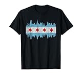 Chicago City Skyline Flag - Vintage Chicago City Distressed T-Shirt