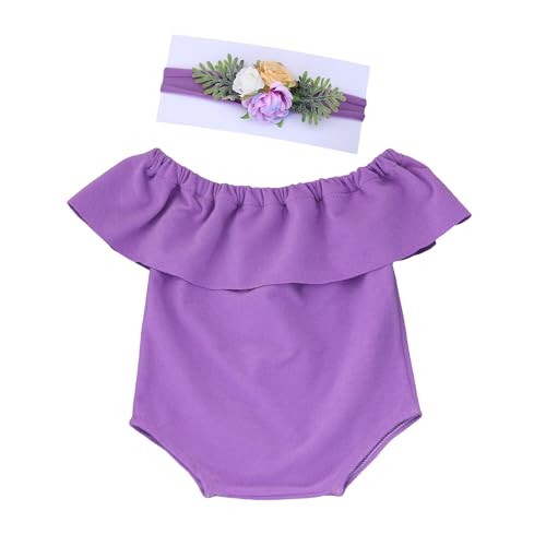 Newborn Photography Outfits Girl Dress Infant Cute Rompers Summer Newborn with Flower Headband Photography Props (Light Purple)