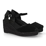 shoes&blues.es 94322 Sandalia de Cuna de Yute para Mujer, comodas y Elegantes Diseno Moderno con el Yute en el Mismo Tono y con Cierre de Hebilla, Ideales para Primavera Verano. Negro Talla 40