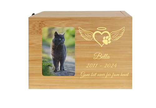 Urne pour Animal personnalisée avec Gravure pour Cendres, avec Photo nom Date et Texte, urne commémorative en Bois ou Bambou de Taille Moyenne pour Chiens, Chats et Lapins (Bambou)