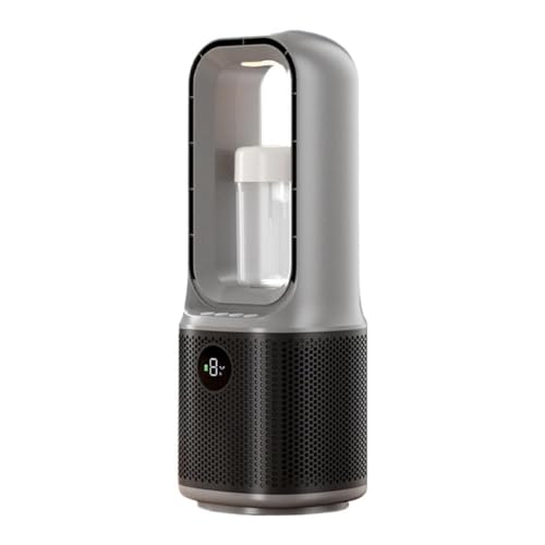 Ventilador 3 en 1 sin aspas con purificador, calentador interior, ventilador y calentador combo HEPA torre filtro oscilante, interruptor de vuelco, 90°