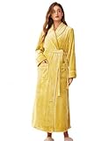 LOCIIXAT Womens Fluffy Fleece Dressing Gown Supersoft Housecoat for Lounging Sleeping, Yellow 14-18 UK
