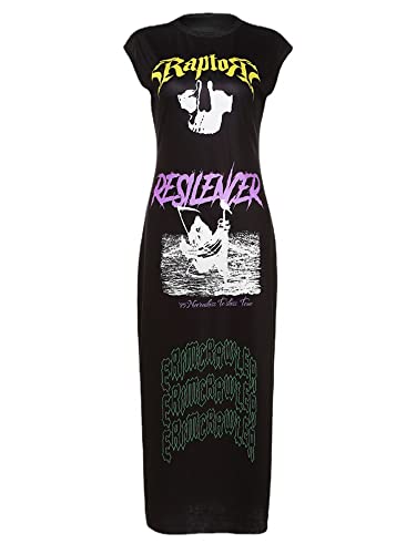 Letter Print Tank Dress Women Casual Sleeveless Skinny Stretchy Maxi Bodycon 2022 Summer Stylish Streetwear Dresses (Black,M,Medium) #TOP27