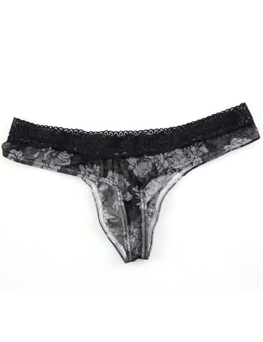 Men's Sexy Thong Underwear - Mesh T Back Bikini Briefs, Low Waist G String with Bulge Pouch Panties M-2XL4