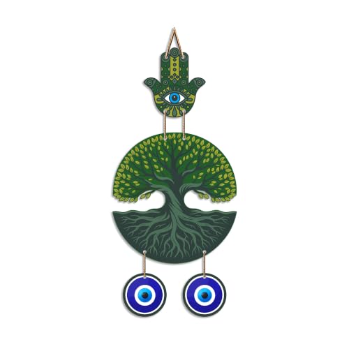 Image of Artvibes Green Tree of Life Evil Eye Wall Decor for Main Door Entrance | Nazar Suraksha Hanging for Home Living Room Office | Vastu Feng Shui Positive Energy Decorative Gift Item (WH 85124N)