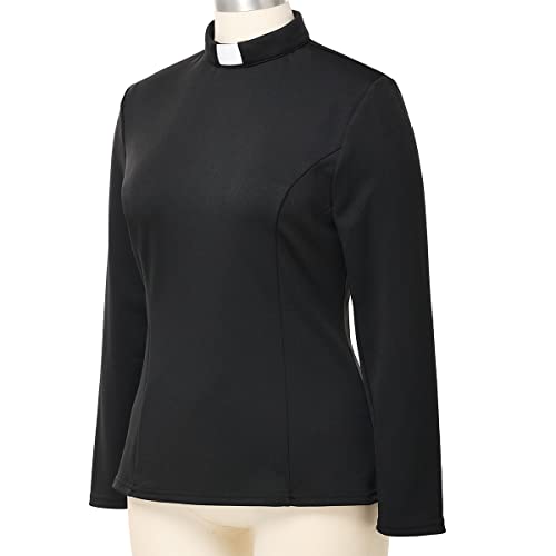 Womens Church Clergy Shirt Spring/Autumn Long Sleeve Slim Blouse with Tab Collar2