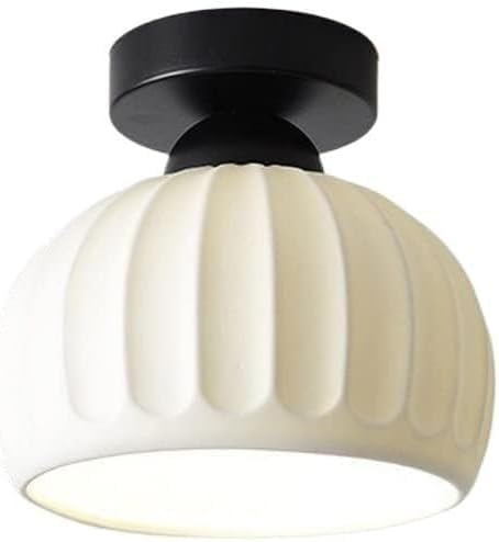 Plafonnier en verre de lait soufflé et socle en céramique minimaliste