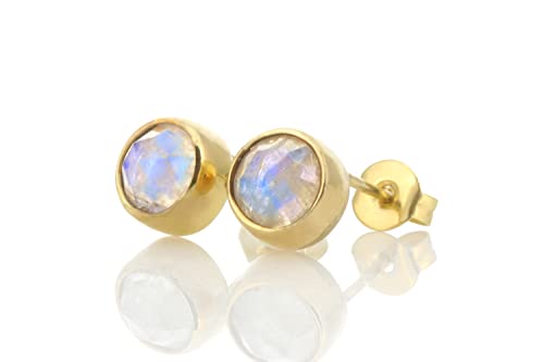 Boucles d'oreilles pierre de lune arc-en-ciel en pierres gemmes rondes d'exception