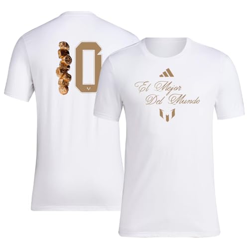 adidas Camiseta de fútbol El Mejor Del Mundo para hombre, celebra a Lionel Messi, 100% algodón hilado en anillo para un tacto y tacto suaves, Blanco, M