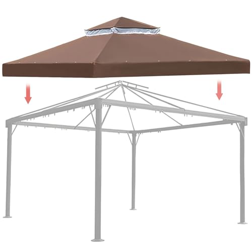 Techo de Repuesto 300x300 cm para Cenador de Jardín,Cubierta de Repuesto de Gazebo Pabellón Exterior Repuestos de Toldo para Cenador,Doble Cubierta Protectora (Coffee)