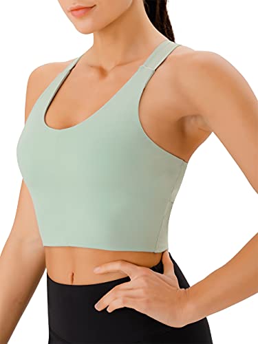 Workout Tops For Women Criss-Cross Back Padded Sports Bras For Women Medium Support Womens Crop Tops Pale Green #TOP2