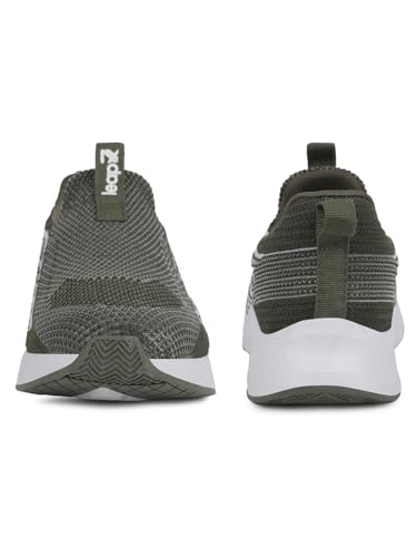 Image of Liberty Leap7x Robin-E Men Sports Walking Shoes - Light Grey and Olive Green | Comfortable and Durable Non-Lacing Closure - Suitable for Running, Gym, Jogging and Outdoor Shoes for Man