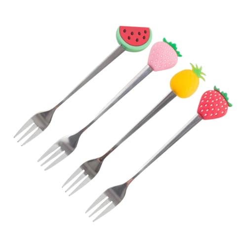 GRIRIW 4-piece Stainless Steel Fruit Forks Charcuterie Board Accessories Fork Toothpick Set for Fruit Sticks Salad Dessert Snack Serving