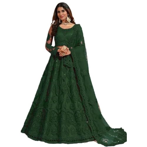 Image of ZAALIMA FASHION Women's Semi Stitched satin blend Lehenga Choli with Embroidered Pattern Unstitched Blouse and Dupatta Set | Women's Lehenga Cholis