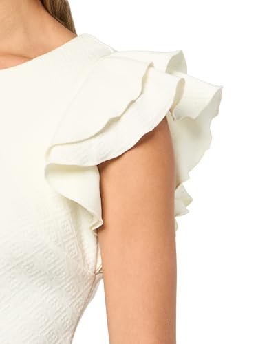 Image of Tommy Hilfiger Women's Sleeveless Ruffle Hem Jewel Neck Crepe Sheath Mini Dress