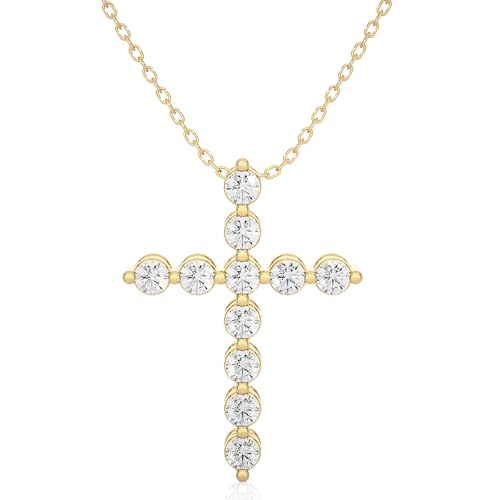 1/5 to 3/4 Carat Diamond Cross Pendant Necklace for Women in 14k White or Yellow Gold (F-G, SI2-I1/I2, cttw) with 18 Inch Silver Chain and Lobster Claw