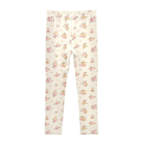 Light Colored Florets Girls Leggings,Workout Leggings for Girls Toddler Athletic Leggings Size for 3-10T2